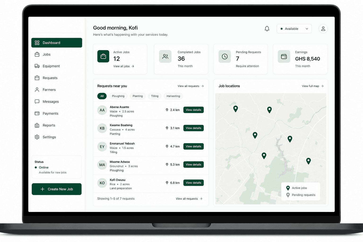 Service provider dashboard